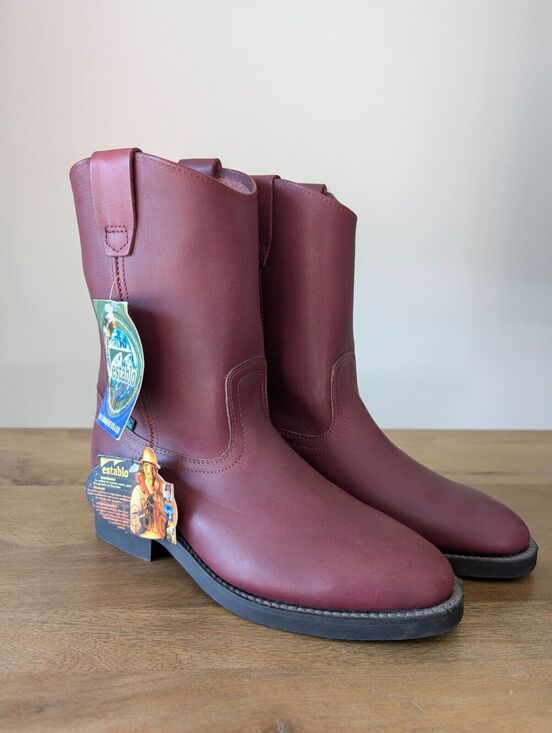 ESTABLO Shedron Wellington Work Boots Mens Size 6 Burgundy Leather Almond Toe